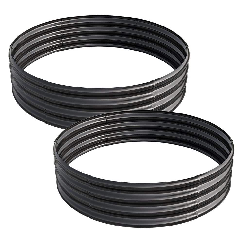 Tileon Large 47 in. Dia Black Galvanized Metal Round Outdoor Raised ...