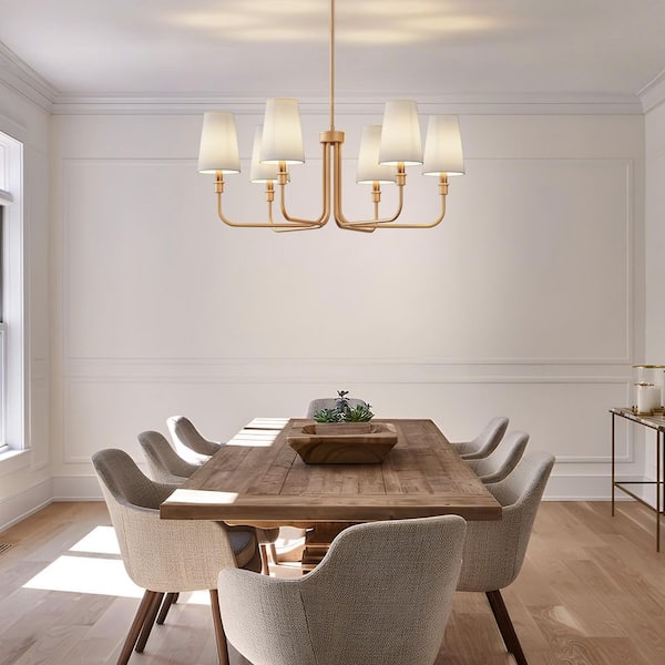 YANSUN 33 in. 6-Light Gold Farmhouse Chandelier with White Linen