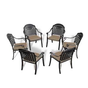 Classic Cast Aluminum Outdoor Dining Chairs with Black Frame and Random Color Cushions (6-Pieces)