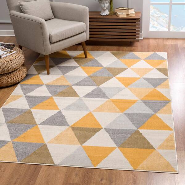 Modern Mustard Geometric Rug Small Large Yellow Grey Living Room Rugs  Carpet Mat