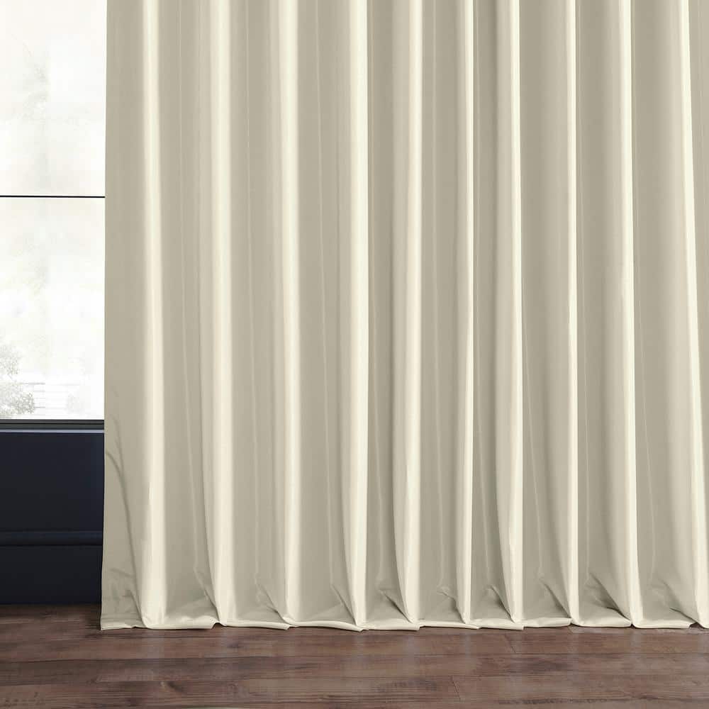 Off-White Puddle Length Blackout Faux Silk Velvet Drapes