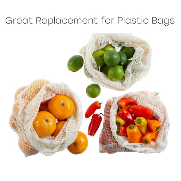 Kitchen Details Natural Cotton Eco Reusable Mesh Produce Bags (3 Pack) 2100  - The Home Depot