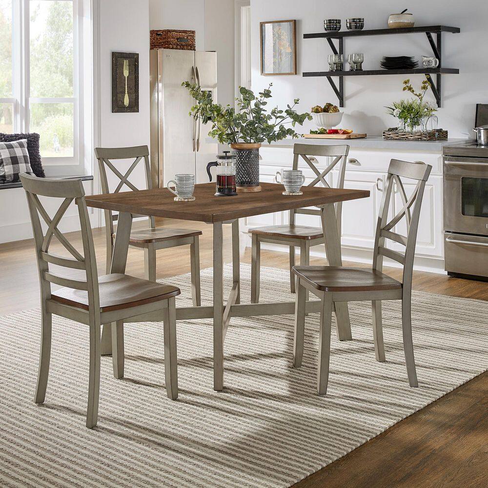 Oak 47.5 in. Wood Top 5 Piece X-Base Trestle Dining Set