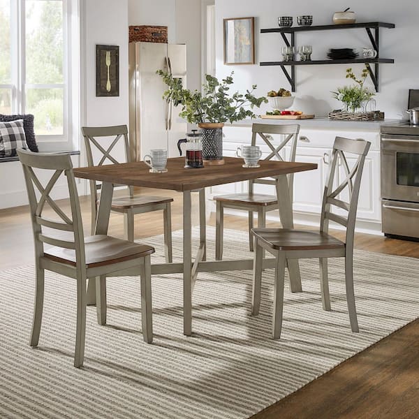 Oak 47.5 in. Wood Top 5 Piece X-Base Trestle Dining Set