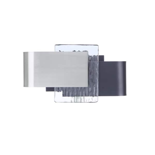 Harmony Transitional 1-Light Flat Black / Polished Nickel Finish Dimmable LED Wall Sconce with Clear Artisan Glass