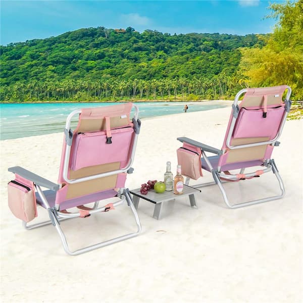 2 Packs 5-Position Outdoor Folding Backpack Beach Table Chair Reclining  Chair Set - Costway