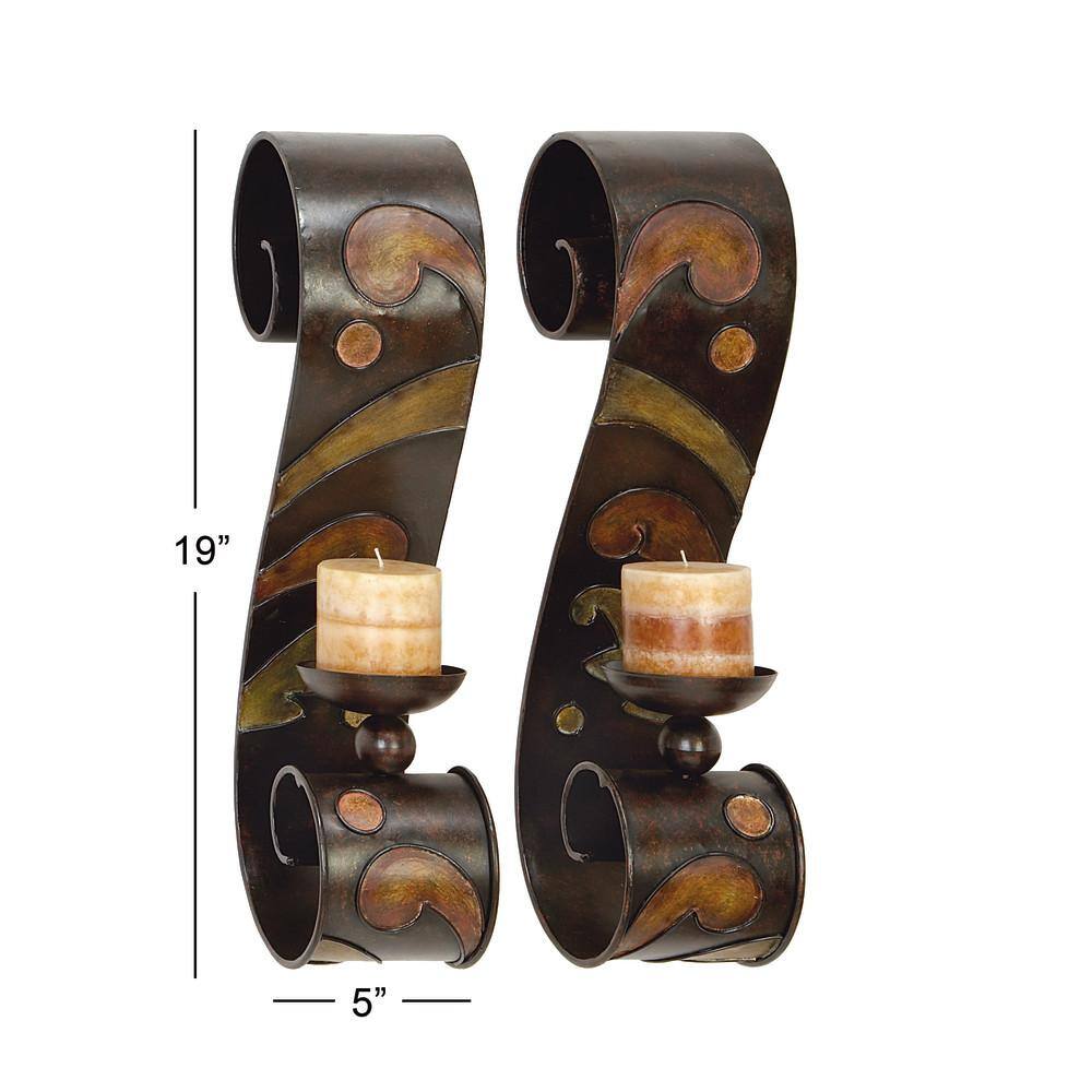 Bronze and Green Metal Abstract Wall Candle Holder Set