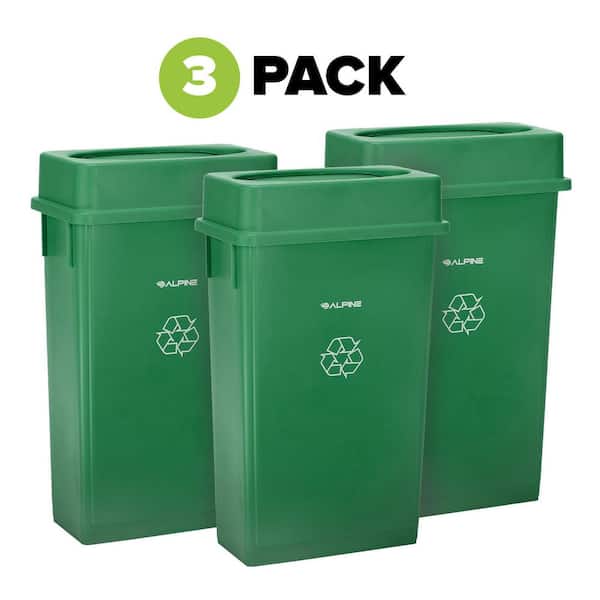 23 Gal. Green Plastic Vented Commercial Recycling Slim Trash Can with Swing Lid (3-Pack)