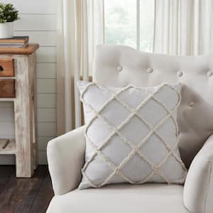 Frayed Lattice Oatmeal Geometric 20 in. x 20 in. Throw Pillow