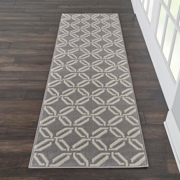Jubilant Grey 2 ft. x 7 ft. Moroccan Farmhouse Kitchen Runner Area Rug