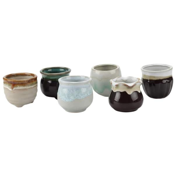 Set of 6 Mini Ceramic Succulent Pots with Drainage, Tiny Indoor Plant Pots, Home Office Decor & Gifts for Plant Lovers