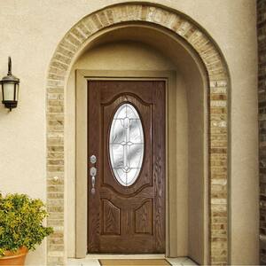 36 in. x 80 in. Flores Medium Oak Right-Hand Inswing 3/4 Oval Lite Decorative Fiberglass Prehung Front Door