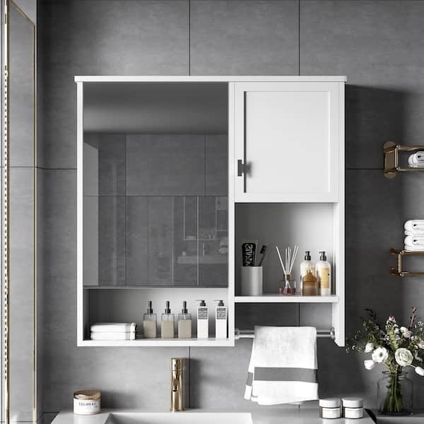 29 in. W x 28 in. H Rectangular MDF Medicine Cabinet with Mirror in White