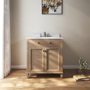 VLeaf 30 in. W x 22 in. D x 34.5 in. H Single Sink Bath Vanity Cabinet in Weather Fir with Carrara Marble Top