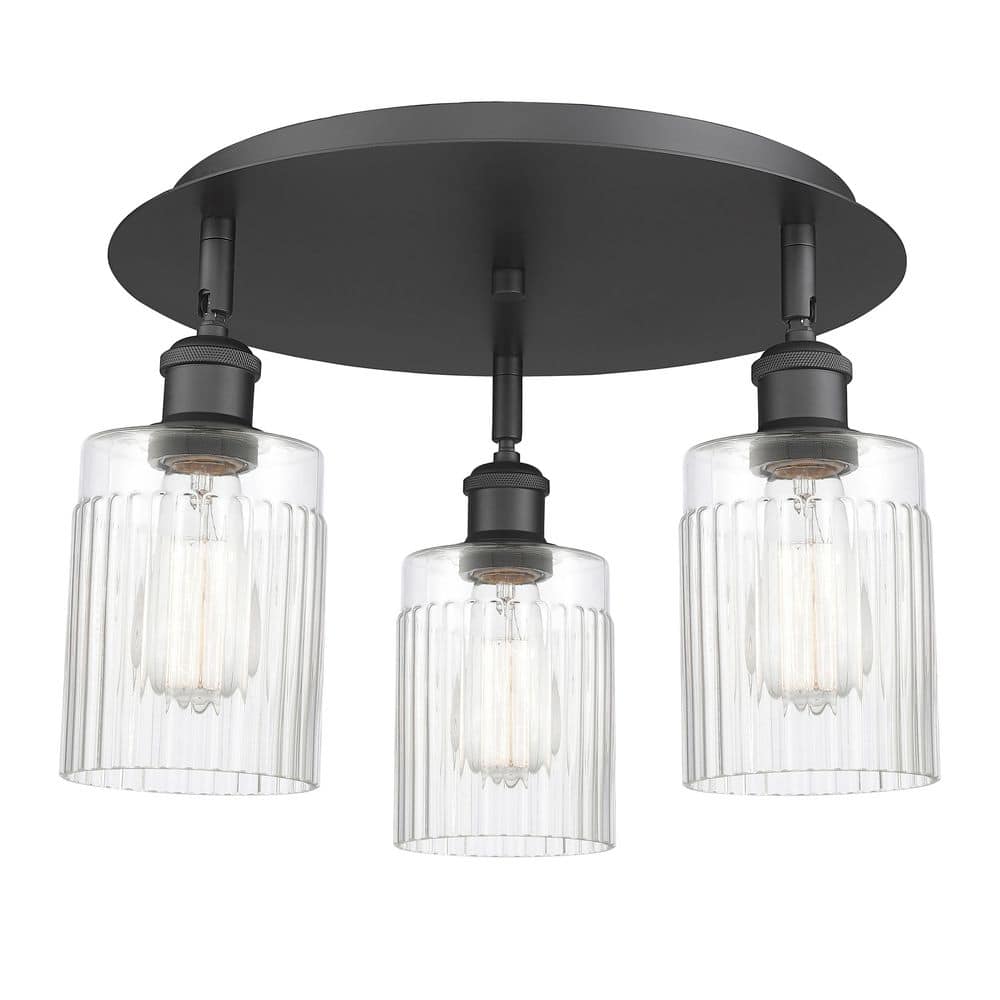 Hadley 16.25 in. 3-Light Matte Black Art Nouveau Flush Mount with Clear Glass Shade price history on PriceWatchPro