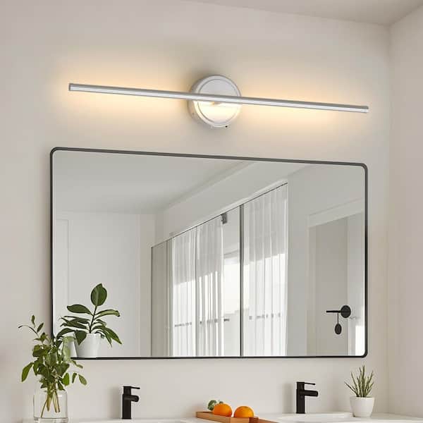 28 in. Chrome Wireless Lights with Remote 350° Rotation Wall Sconces Set of 2