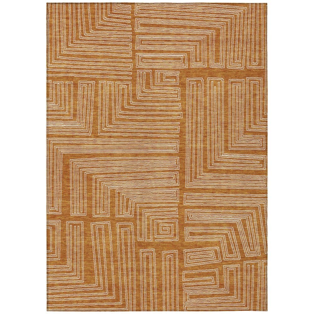 Paprika Geometric Synthetic Flat Woven Washable Rug 2'6" x 3'10"