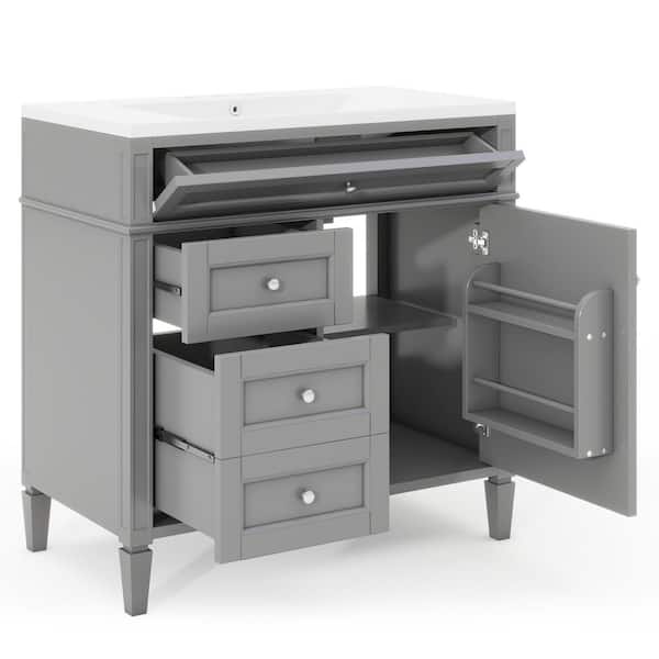 COWLOWN 36 in. W x 18 in. D x 33 in. H Bathroom Gray Linen Cabinet
