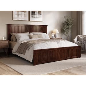 Naples Walnut Brown Solid Wood Frame King Low Profile Platform Bed with Matching Footboard