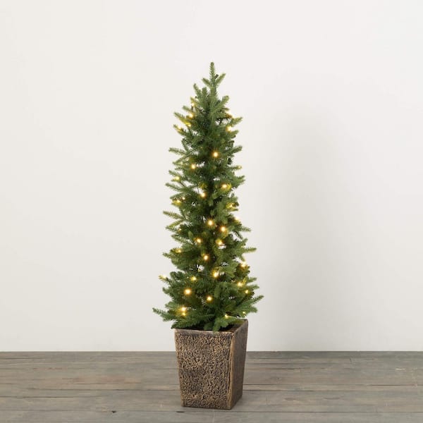 SULLIVANS 49 in. Artificial Medium LED Pine Christmas Tree Planter