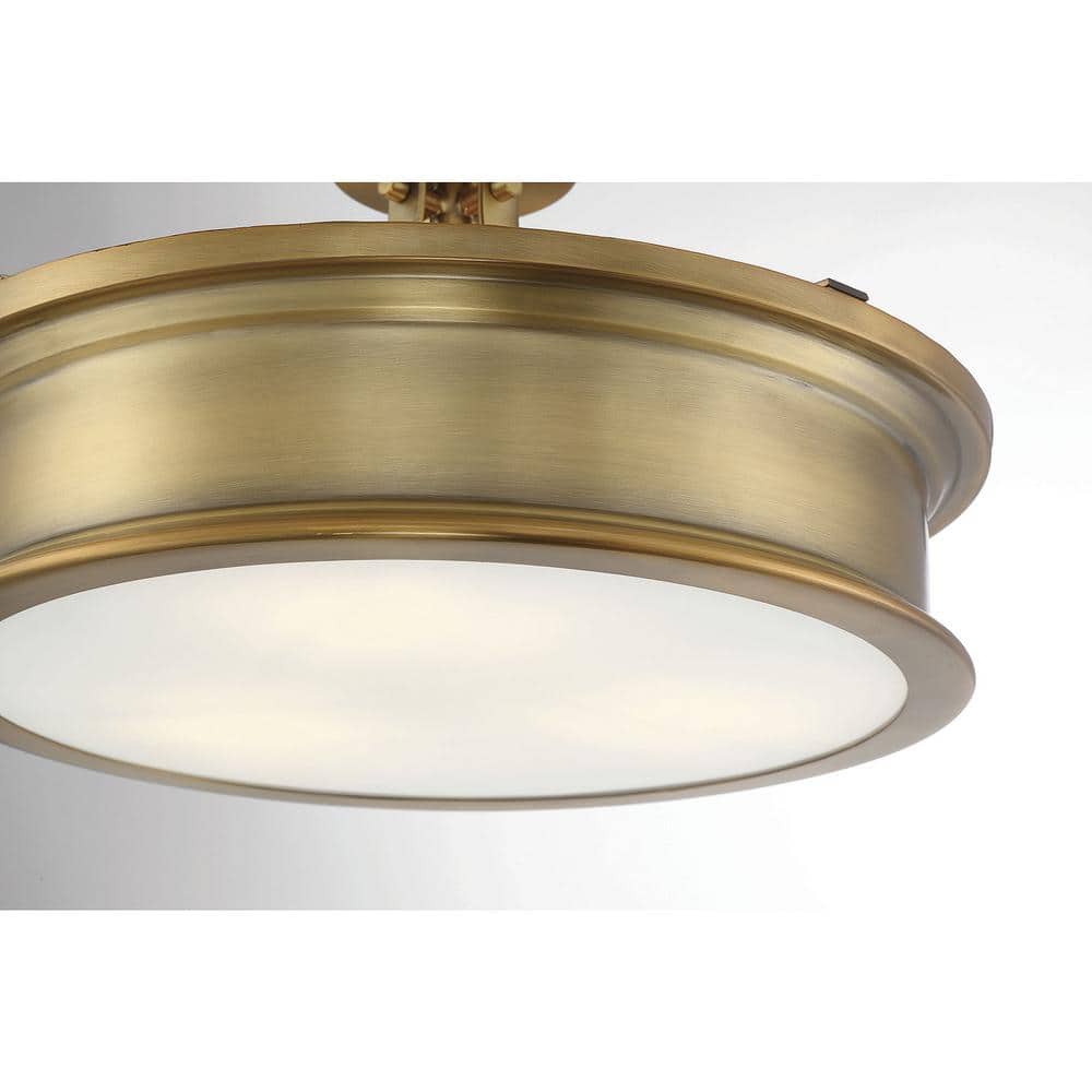 Watkins Warm Brass 16" Wide Art Deco-Inspired Semi-Flush Mount with Opal Glass Shade