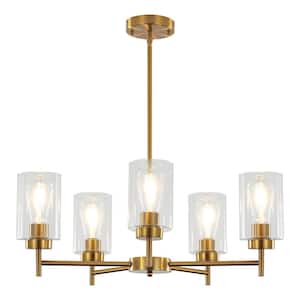 Delmo 5-Light Gold Dimmable Rustic Chandelier with Cylinder Glass Shade Kitchen Island Pendant Light for Dining Room