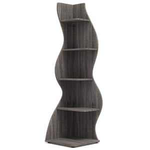 Eulas 69.8 in. Tall Gray Engineered Wood 5-Shelf Standard Bookcase Corner Shelf with Storage