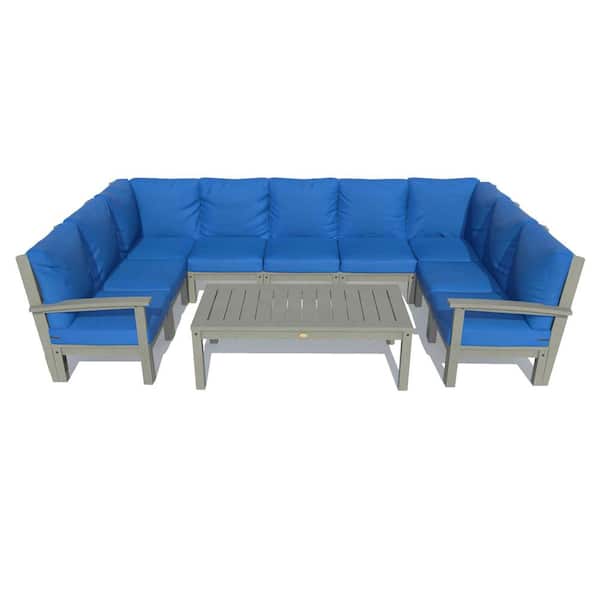Highwood Bespoke Deep Seating 10-Piece Plastic Outdoor Sectional Set and Conversation Table with Cushions