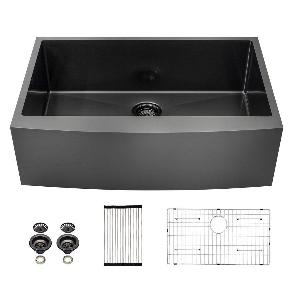 30 in. Farmhouse Single Sink 16-Gauge Gunmetal Black Sink Materia Kitchen Modern with Dish Grid And Strainer price history on PriceWatchPro