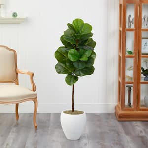 52 in. D Fiddle Leaf Artificial Tree in White Planter