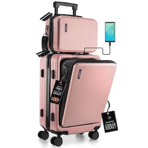 2-Piece Pink Hard Carry-On Weekender Luggage Set Expandable Spinner Airline Approved Suitcase Exterior USB port