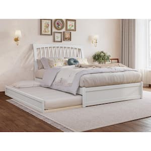 Roslyn White Solid Wood Frame Full Platform Bed with Panel Footboard and Twin Trundle