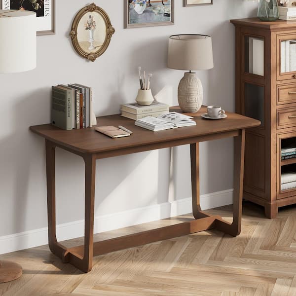 FUFU&GAGA 51.2 in. Rectangular Walnut 100% Solid Wood Writing Desk