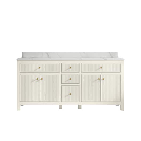Willow Collections Sonoma 72 in. Double Sink Freestanding Alabaster Bath Vanity with Calacatta Laza Quartz Top Unassembled
