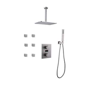 Thermostatic Double-Handle 3-Spray Shower Faucet 5 GPM with High Pressure 6-Jet in Brushed Nickel (Valve Included)