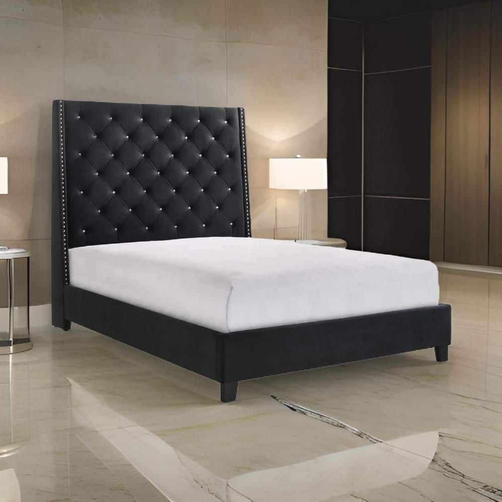 Maze Black Wood Frame King Size Platform Bed with Button Tufted price history on PriceWatchPro