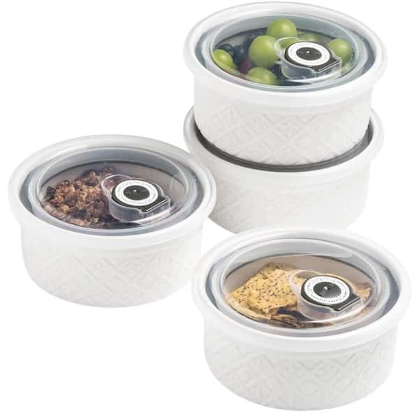 16 oz. Creme Brulee Ramekins with lid, Mini Porcelain Ramekins Set, Small Ceramic Baking Dish, White (Set of 4)