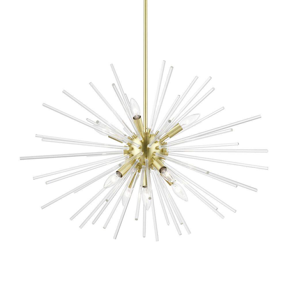 Elegant Spheroid 9-Light Pendant Chandelier with Satin Brass Finish and Clear Glass Rods
