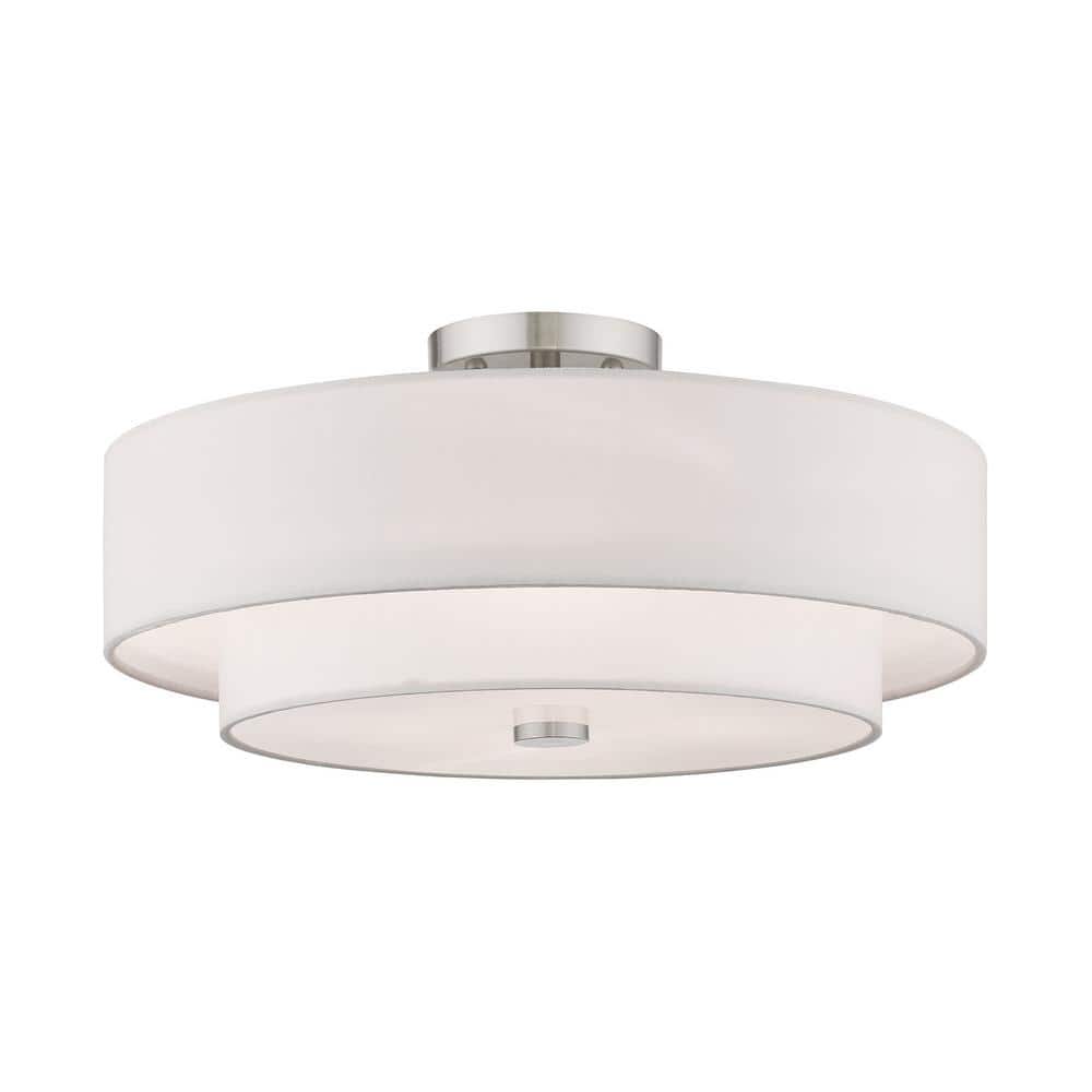 Swaney 18" Brushed Nickel Drum Ceiling Light with Glass Diffuser
