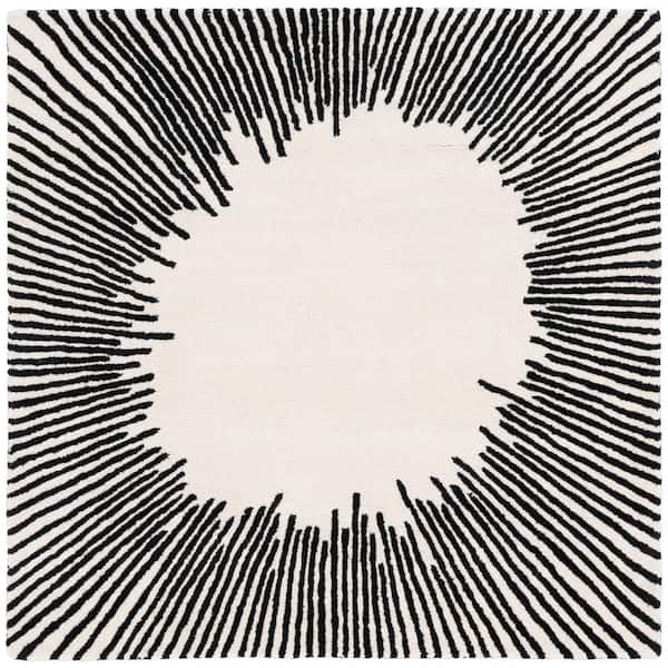 Fifth Avenue 9 ft. x 9 ft. Square Ivory/Black Orbital Striped Area Rug