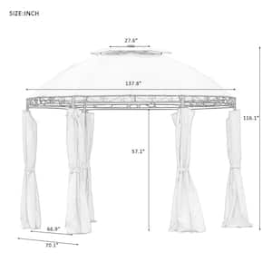 11.4 ft. x 11.4 ft. Beige Round Patio Gazebo with Removable Curtains