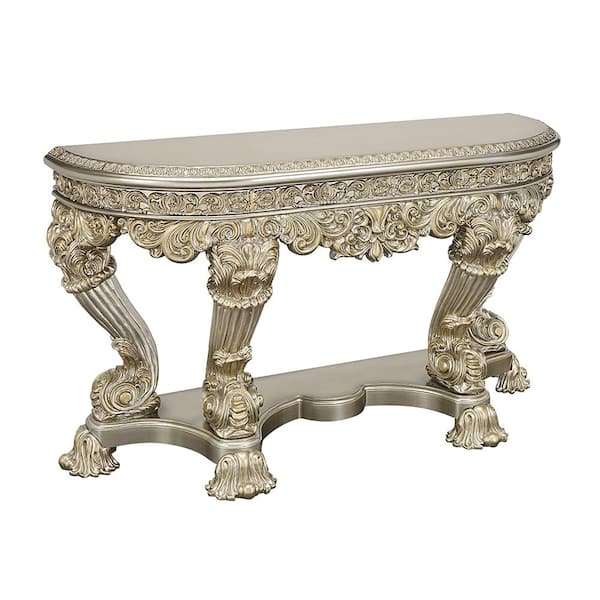 Acme Furniture Danae 20 in. Champagne and Gold Finish Half-Circle Wood End Table