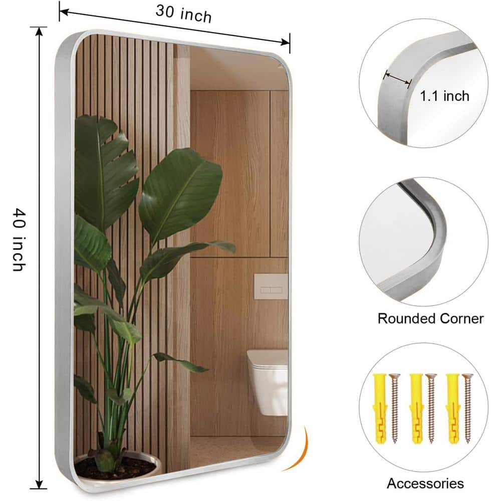 30" x 40" Silver Aluminum Rectangular Wall Mirror