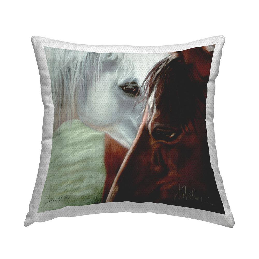 2-Loving Horses Portrait Brown Square Outdoor Throw Pillow price history on PriceWatchPro