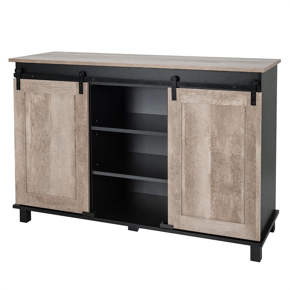 VASAGLE Buffet Cabinet, Sideboard with Open Compartment, Sliding Barn Door,  11.8 D x 27.6 W x 31.5 H, Toasted Oak and Black ULSC089B50