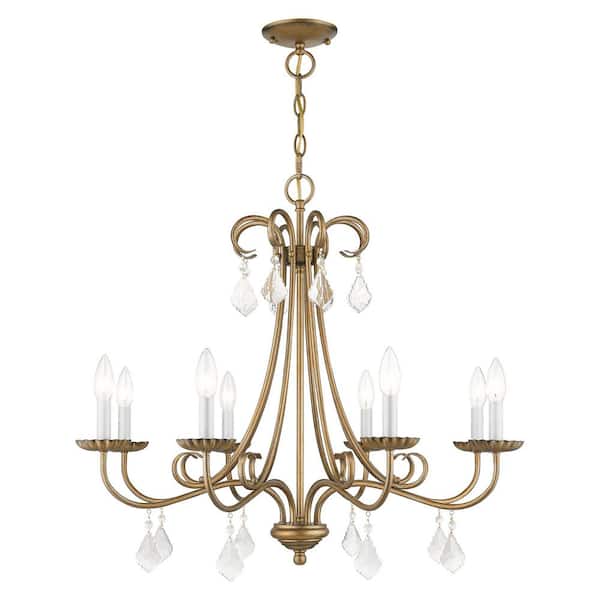 SHIRLINGTON 8 Light Gold Crystal Round Chandelier for Living Room with No Bulbs Included