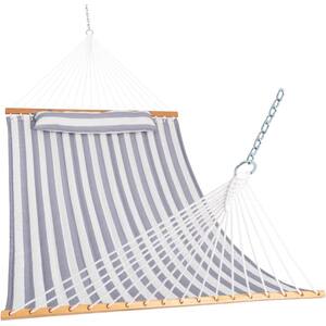 12 ft. Quilted Fabric Hammock with Pillow, Double 2 Person Hammock (Gray White)