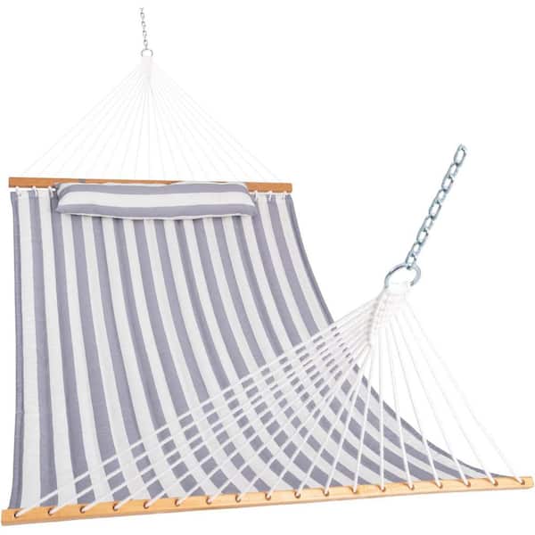 Unbranded 12 ft. Quilted Fabric Hammock with Pillow, Double 2 Person Hammock (Gray White)
