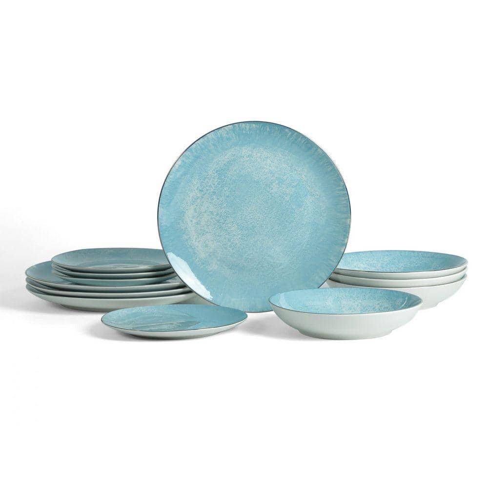 Onyx 12-Piece Blue and Gold Porcelain Full Set (Service for 4)