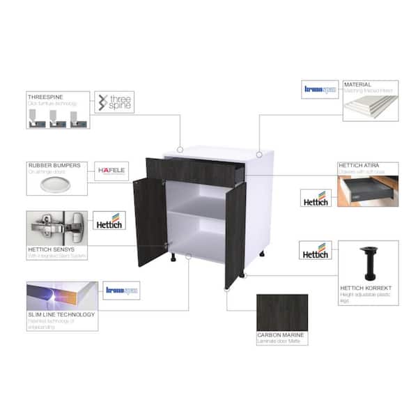 Cambridge Quick Assemble Modern Style, Carbon Marine 15 in Vanity Base Kitchen Cabinet, 3 Drawer (15 in W x 21 in. D x 34.50 in H)